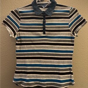 TILT Striped Polo in Blue, Gray & Black